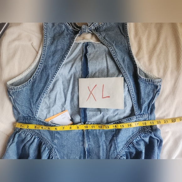 H&M Gorgeous Open-back Denim Dress Maxi Back Tie Cotton Light Denim Blue nwt - Picture 14 of 16